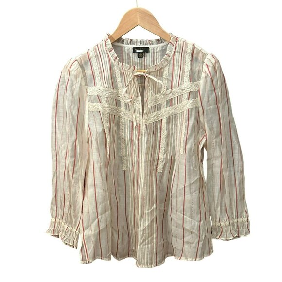 Vintage-Inspired Current Air Women's Striped Lace Blouse Bohemian Cottagecore - Picture 1 of 7